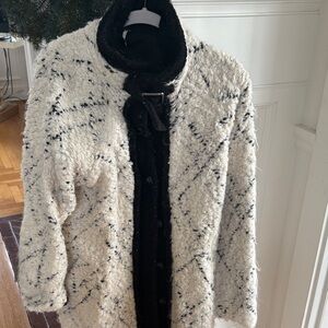 Free People Women's Black and White Textured Coat